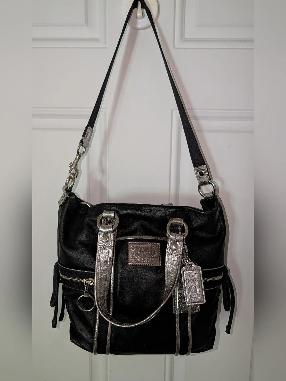 Coach Poppy Spotlight Glam Leather Tote Black With Dust Storage Bag VGUC